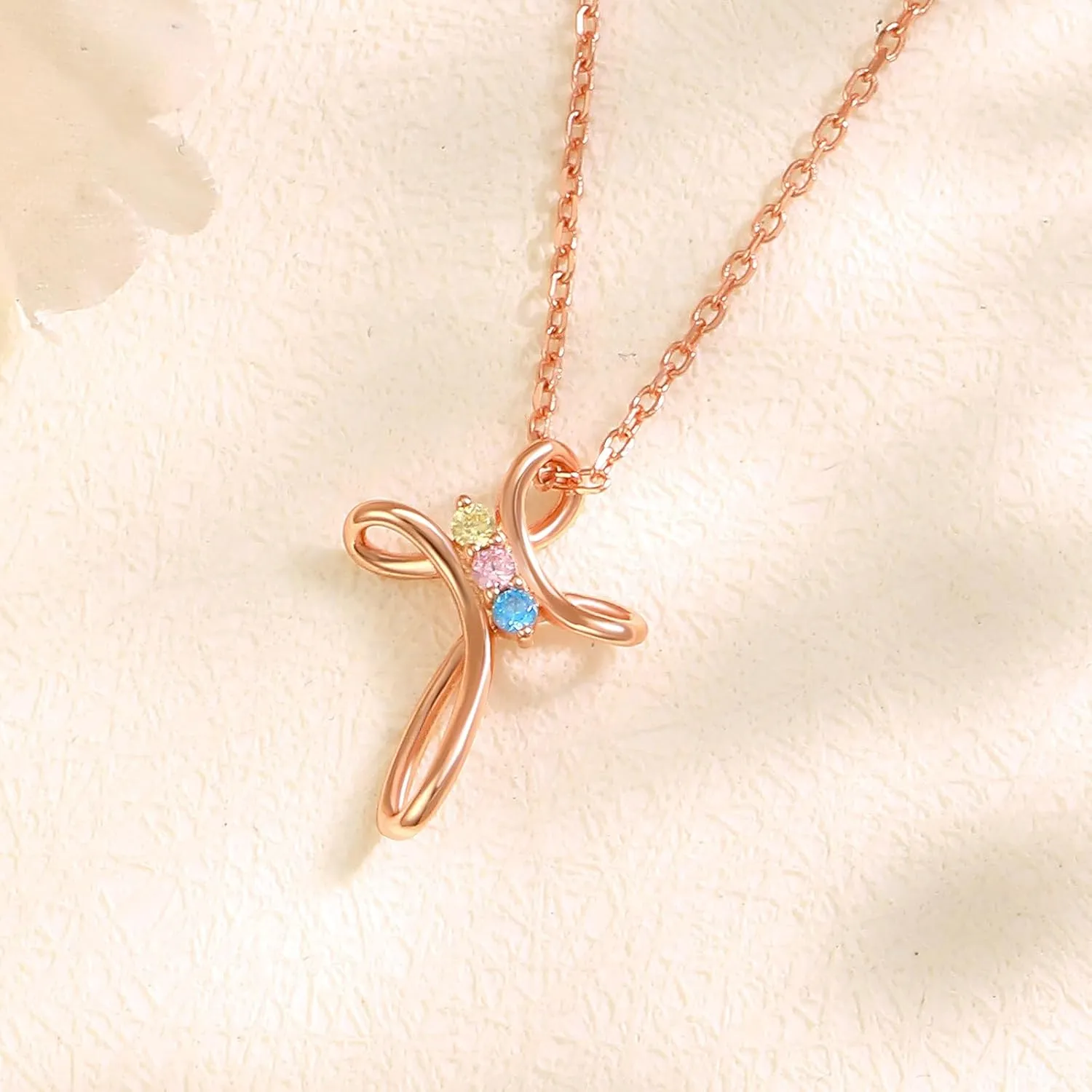 925 Sterling Silver Cross Three Birthstone Necklace for Women Cross Pendant Necklaces Trendy Christmas Mothers Day Valentine's Day Anniversary Jewelry Gift for Women Her Wife Girlfriends