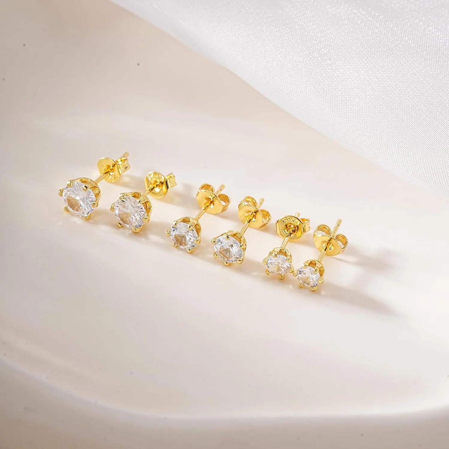 925 Sterling Silver Earrings Studs for Women Tiny Ball Opal Cubic Zirconia Hypoallergenic Earrings Set Small Stud Earring Sets for Multiple Piercing