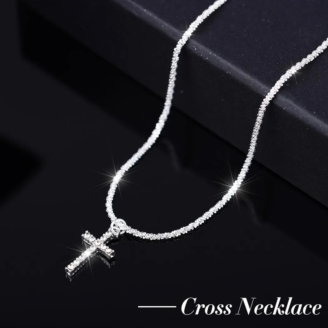 925 Sterling Silver Necklace for Women Dainty Layered Necklaces Silver Tiny Cross Pendant Necklace Jewelry Gifts
