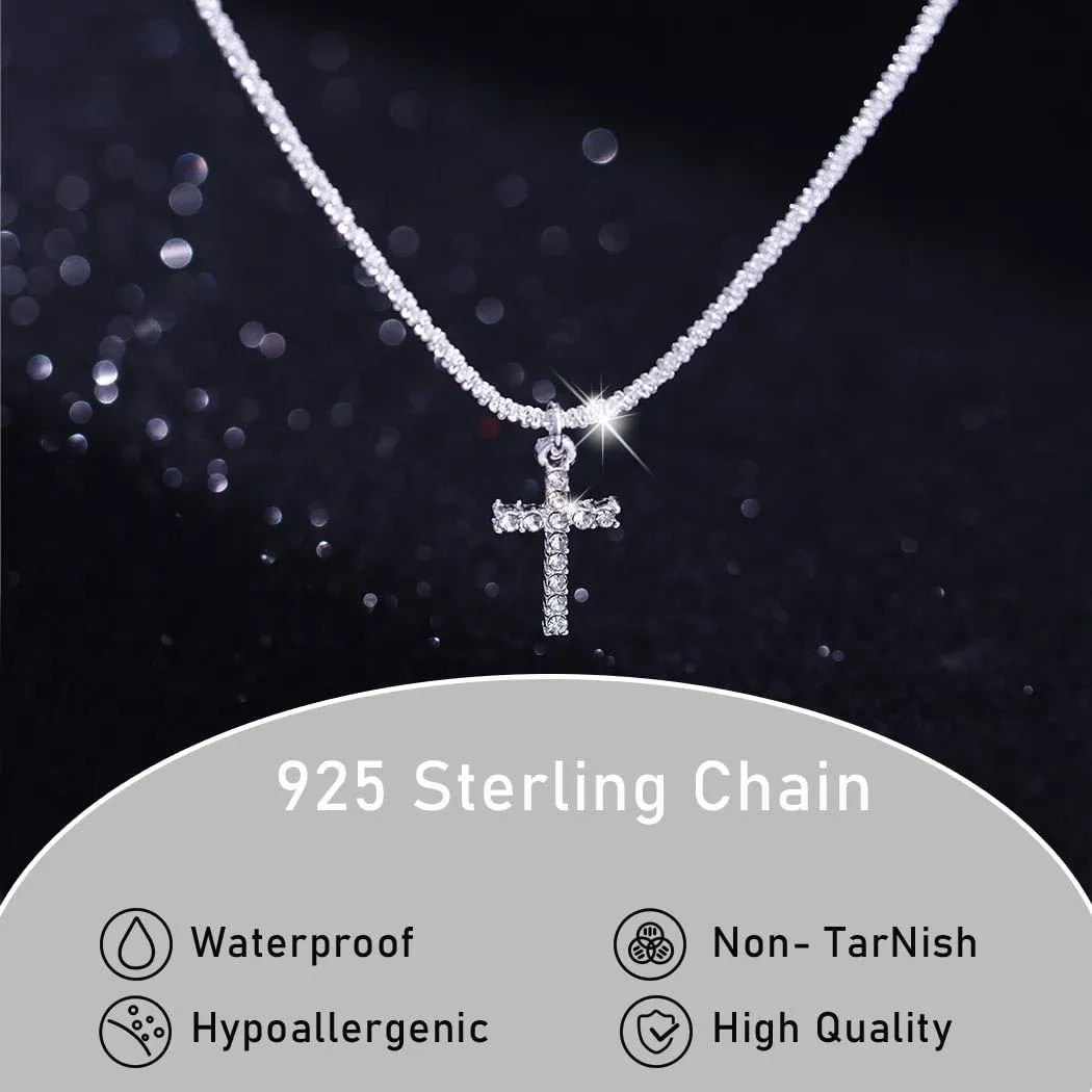 925 Sterling Silver Necklace for Women Dainty Layered Necklaces Silver Tiny Cross Pendant Necklace Jewelry Gifts