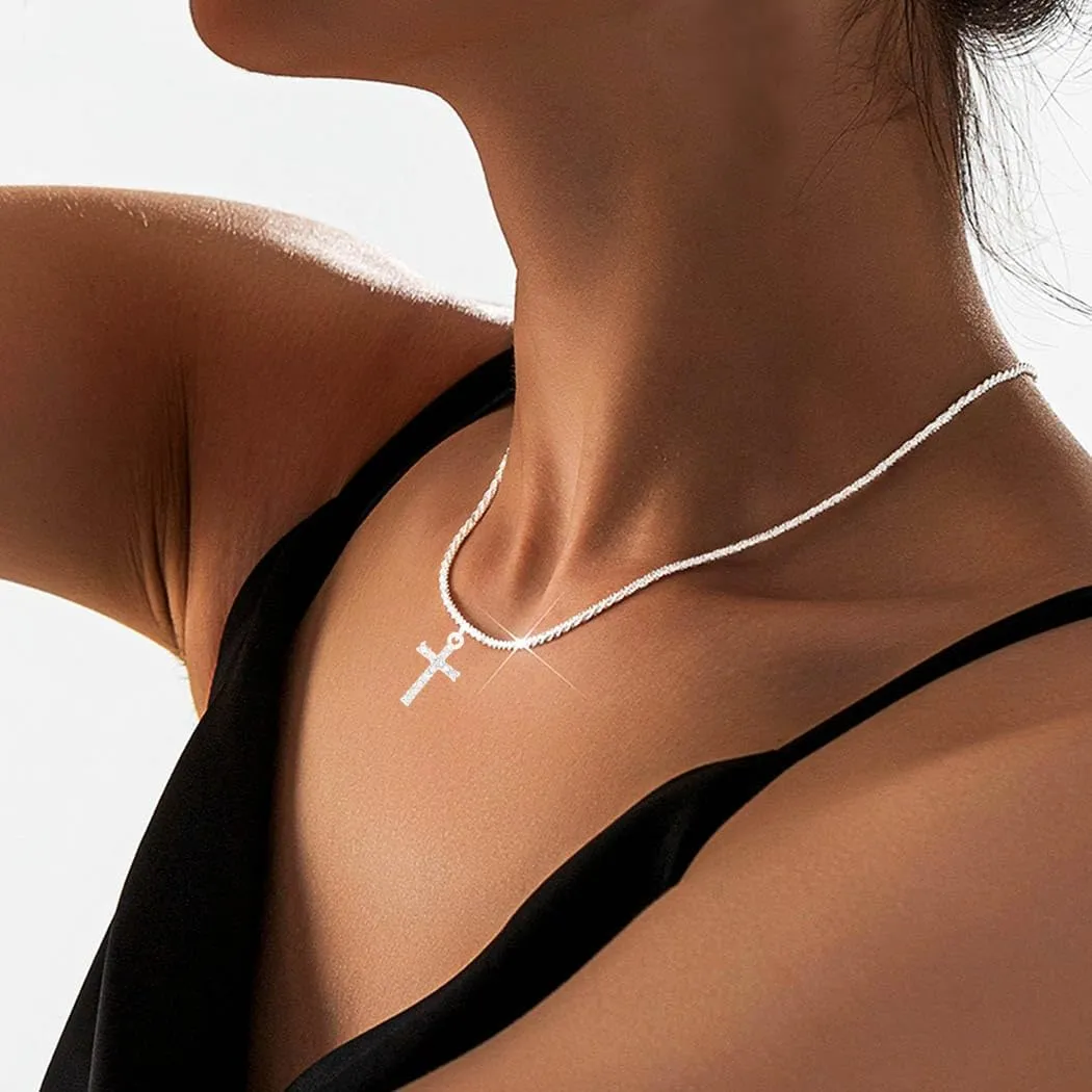 925 Sterling Silver Necklace for Women Dainty Layered Necklaces Silver Tiny Cross Pendant Necklace Jewelry Gifts