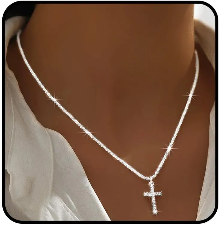 925 Sterling Silver Necklace for Women Dainty Layered Necklaces Silver Tiny Cross Pendant Necklace Jewelry Gifts