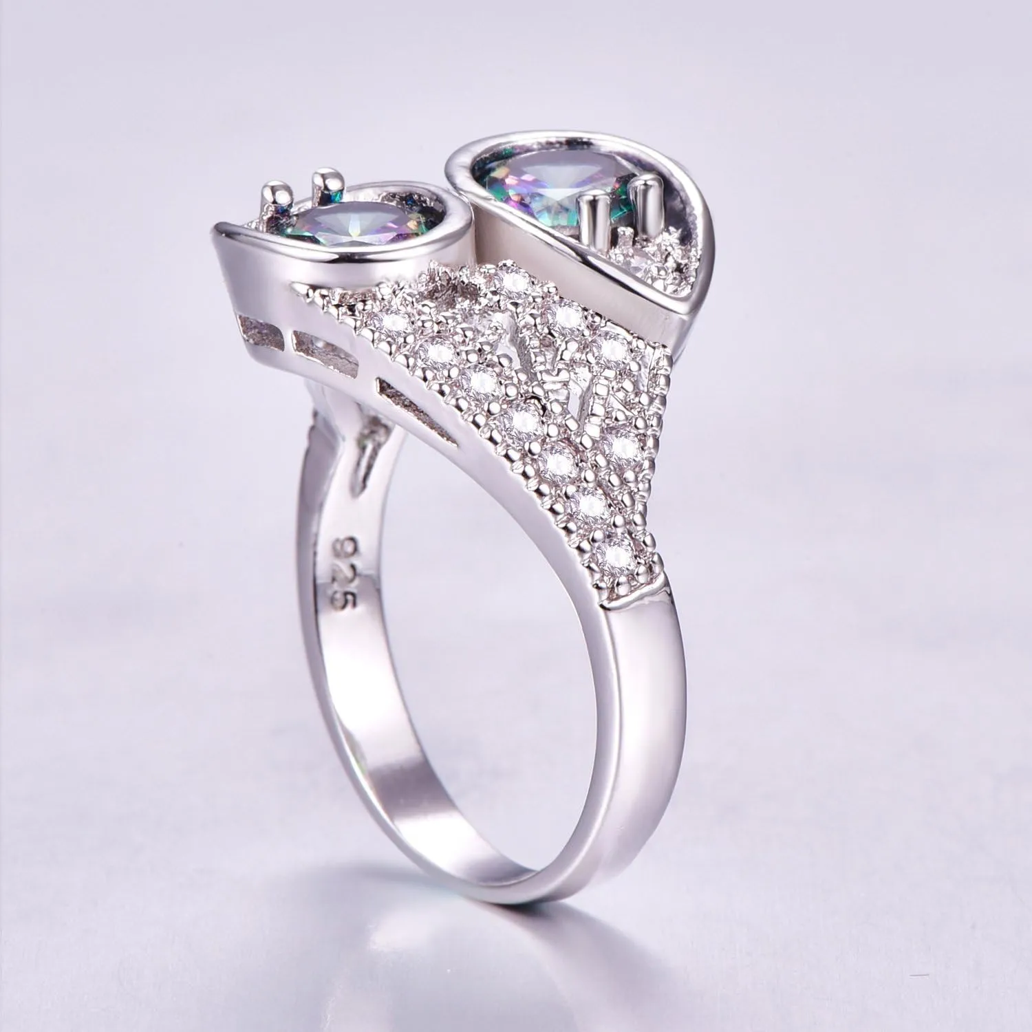 925 Sterling Silver Plated Simulated Rainbow Topaz Knuckle Ring