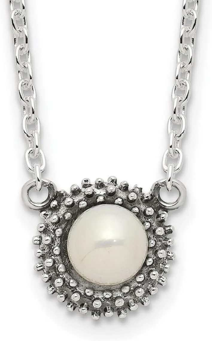 925 Sterling Silver Polished and Artisan Oxidized Syn. Pearl Choker Necklace 13.5 Inch 11.6mm Wide-Choker-Necklace for Women