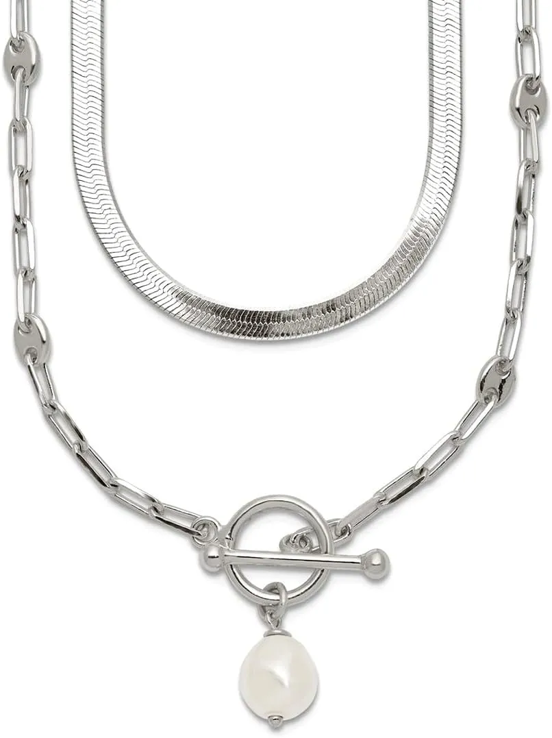 925 Sterling Silver Polished Crystal Pearl 2 Strand With 2 Inch Extension Choker Necklace 14 Inch-Choker-Necklace