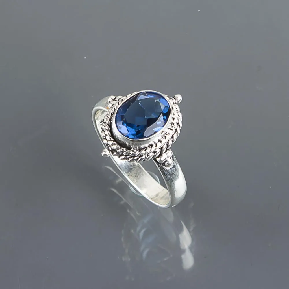 925 Sterling Silver Ring For Women Handmade Ring Sterling Silver Bohemian Ring Bezel Set Gemstone Bohemian Handcrafted Ring For Mother's Day Gift Rings For Girls, Topaz Ring (London Blue Topaz, 7)
