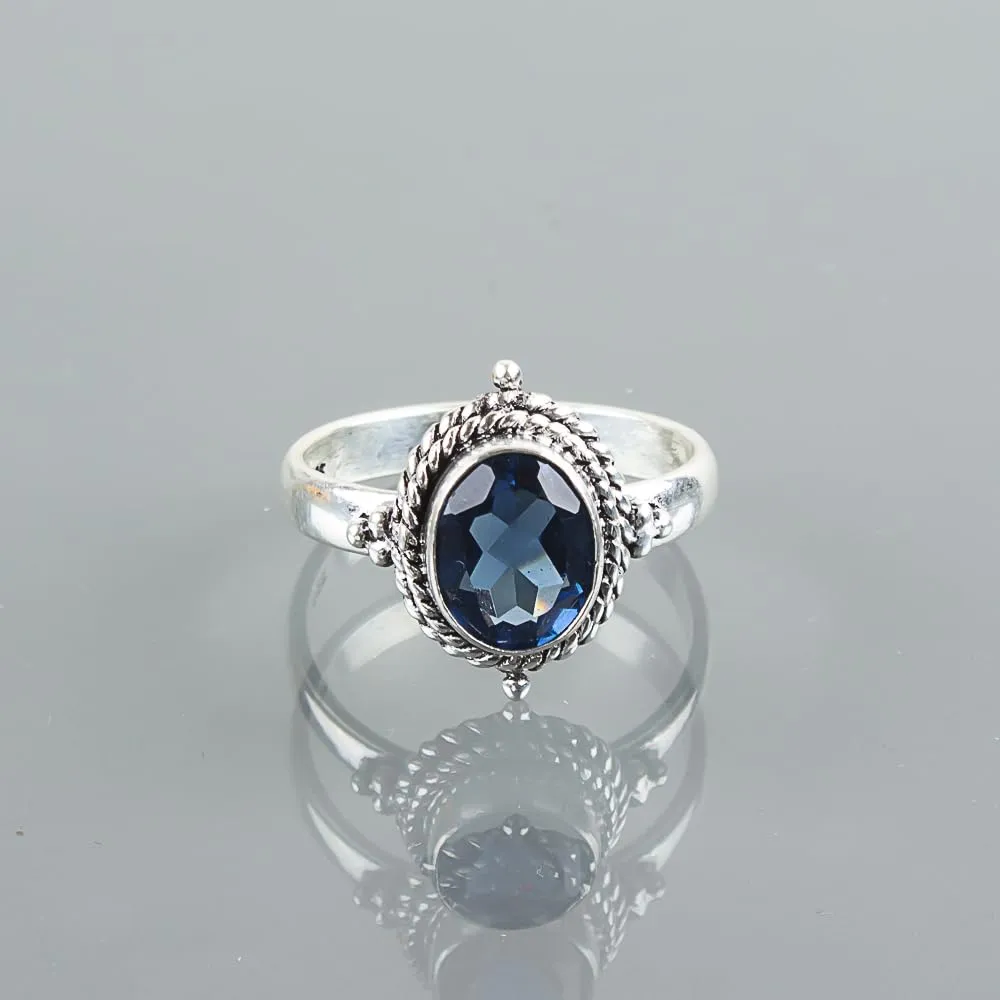 925 Sterling Silver Ring For Women Handmade Ring Sterling Silver Bohemian Ring Bezel Set Gemstone Bohemian Handcrafted Ring For Mother's Day Gift Rings For Girls, Topaz Ring (London Blue Topaz, 7)