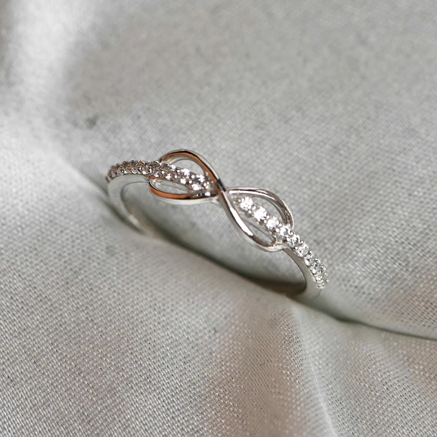925 Sterling Silver Ring Simple Infinity Knot Rings With White Rhodium Custom Engraved Eternity Wedding Band Promise Rings Size 4-12 (7.5)