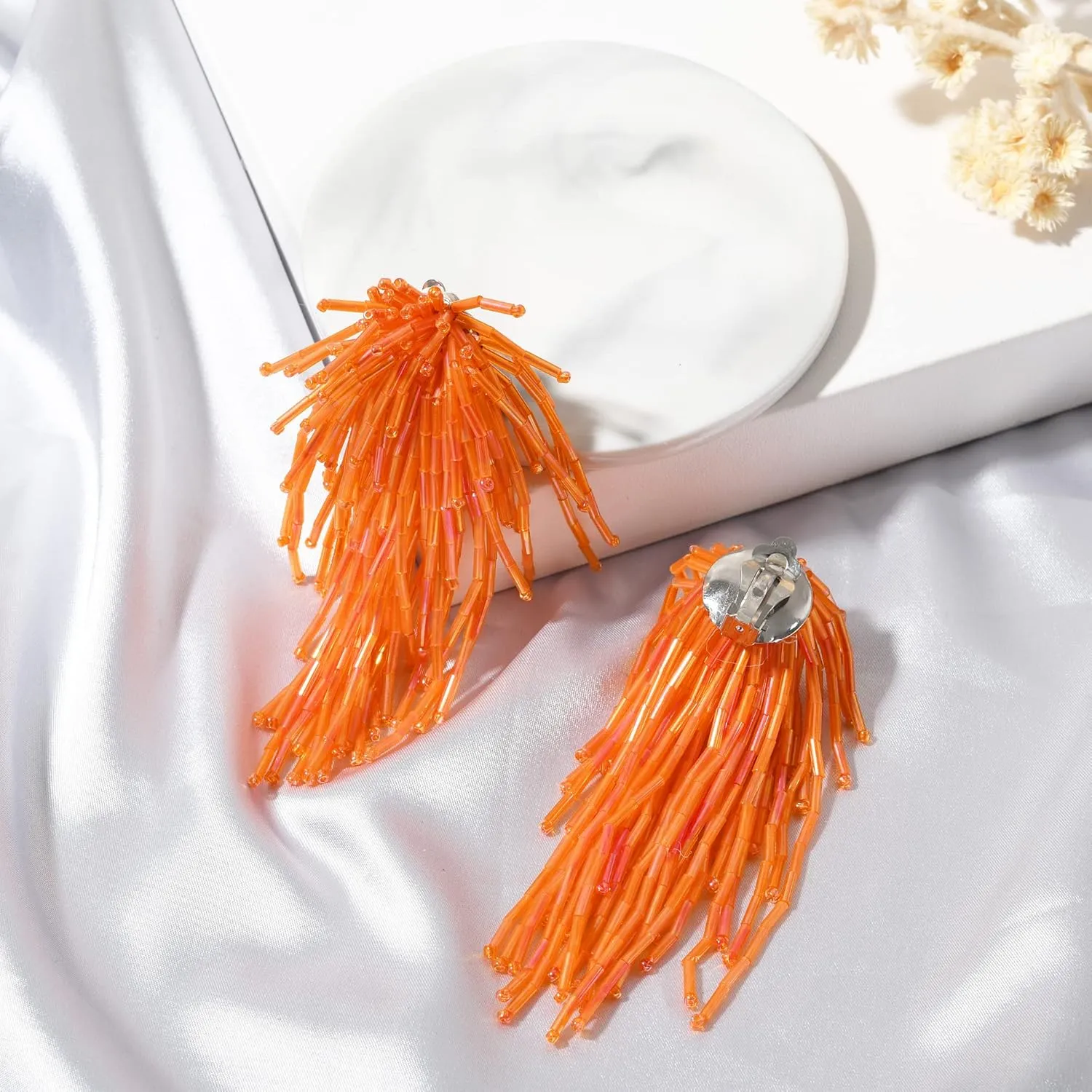 Aeravida Beautiful Cascading Cluster of Metallic Beads Clip-on Earrings | Clip On Earrings Accessory | Elegant Earrings for Women