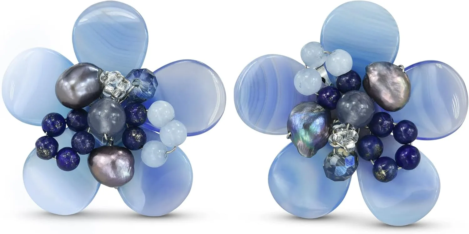 Aeravida Cute Tropical Flower Stone Clip-On Earrings | Elegant Chic Handmade Jewelry | Handmade Simulated Clip-On Jade Statement Earrings for Women