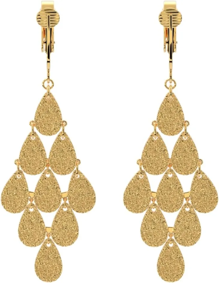 Aloha Earrings Gold Tone Clip On Dangling Earrings
