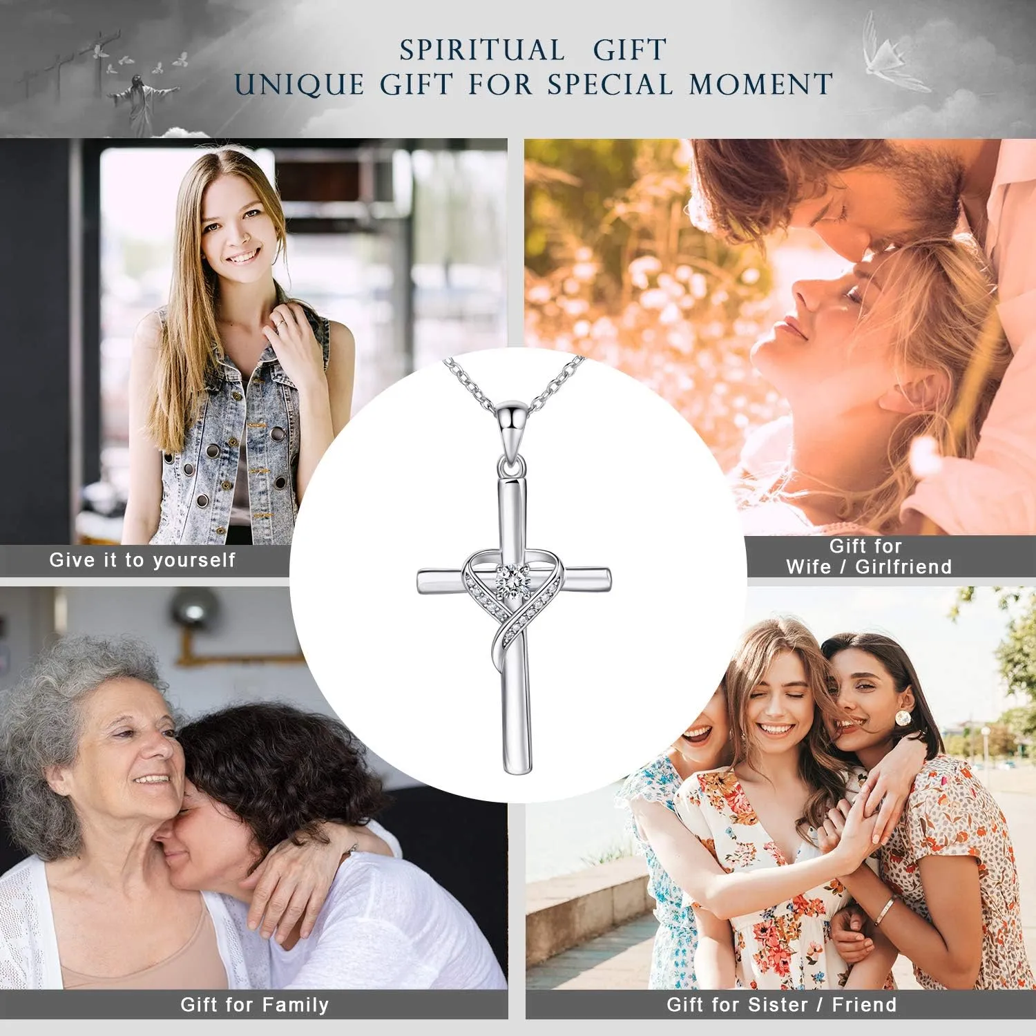 AmorAime 925 Sterling Silver Cross Necklace for Women Large Gold Cross Birthstone Faith Heart Necklaces for Easter Festival or Holiday