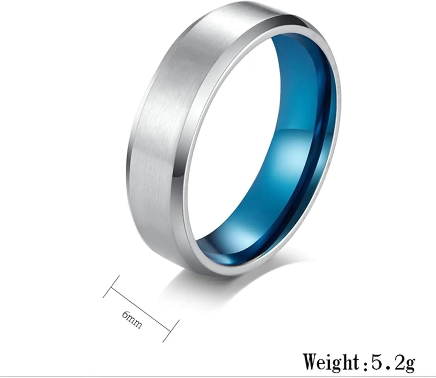 Anniversary Rings for Couple, Matching Wedding Rings Set for Him and Her Stainless Steel Comfort Fit 4mm 6mm Silver Blue Brushed Ring with Beveled Edge
