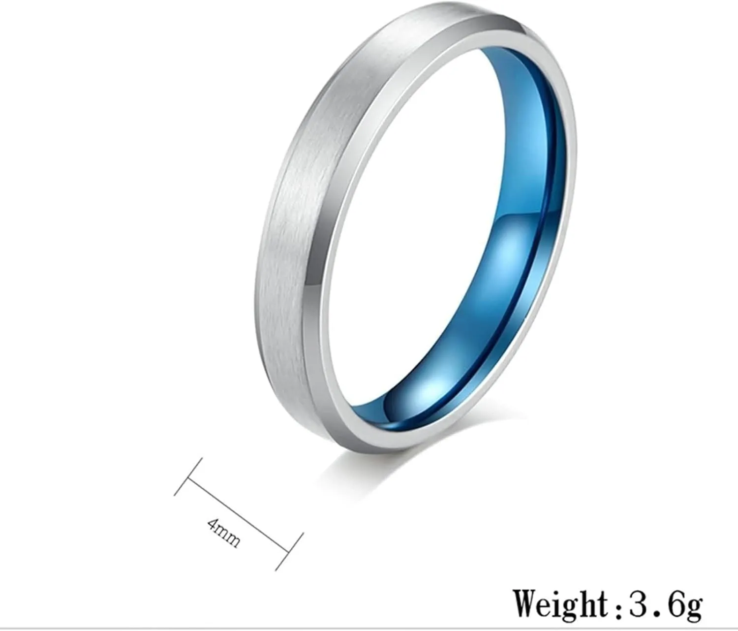 Anniversary Rings for Couple, Matching Wedding Rings Set for Him and Her Stainless Steel Comfort Fit 4mm 6mm Silver Blue Brushed Ring with Beveled Edge