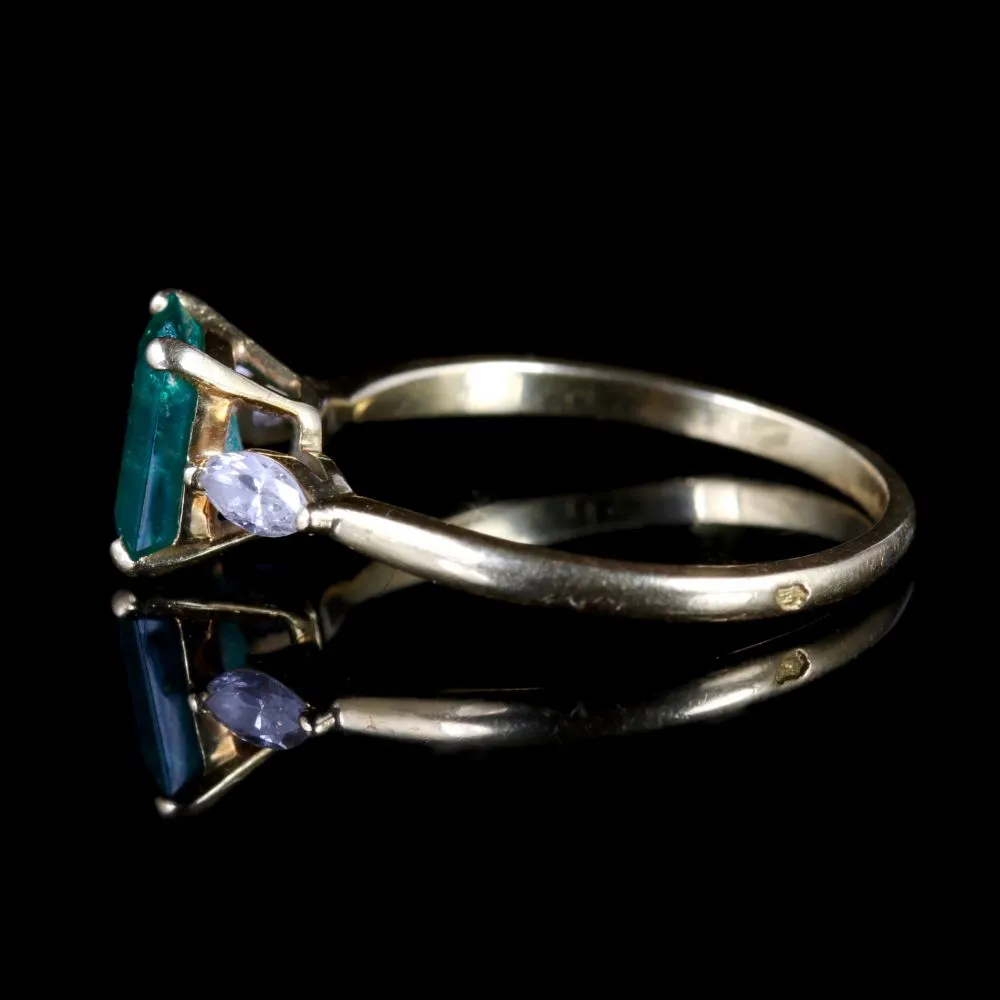 Antique Victorian Emerald Diamond Trilogy Ring 18Ct Circa 1900
