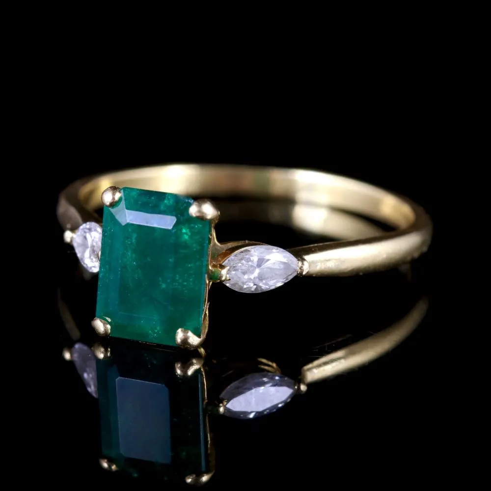 Antique Victorian Emerald Diamond Trilogy Ring 18Ct Circa 1900