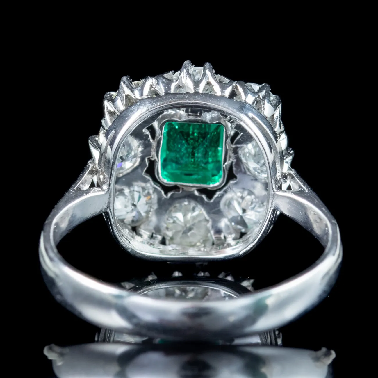Art Deco Emerald Diamond Cluster Ring 0.38ct Emerald