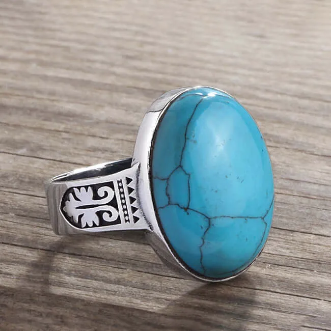Art Deco Ring for Men 925 Silver with Natural Stone