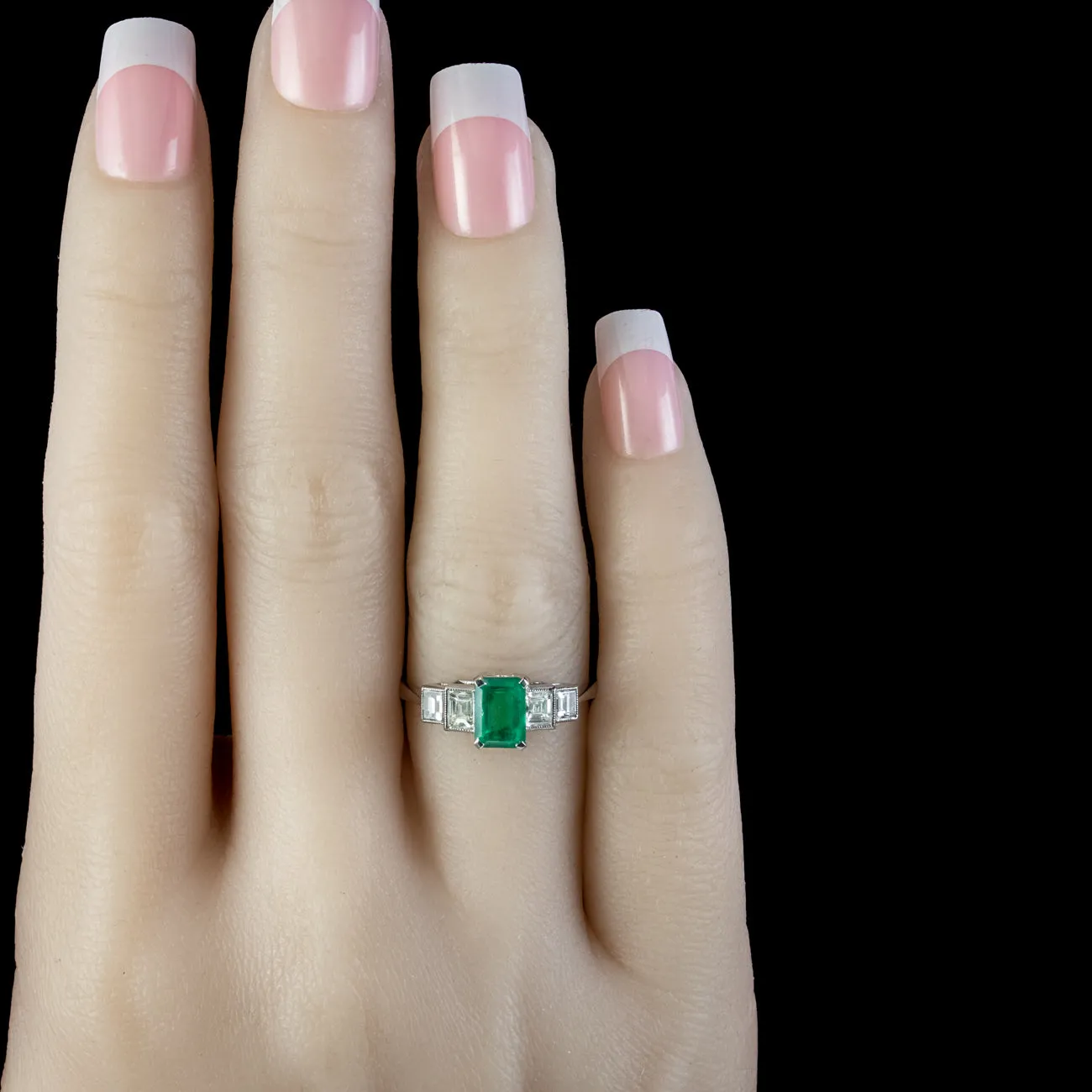 Art Deco Style Emerald Diamond Ring 1ct Emerald