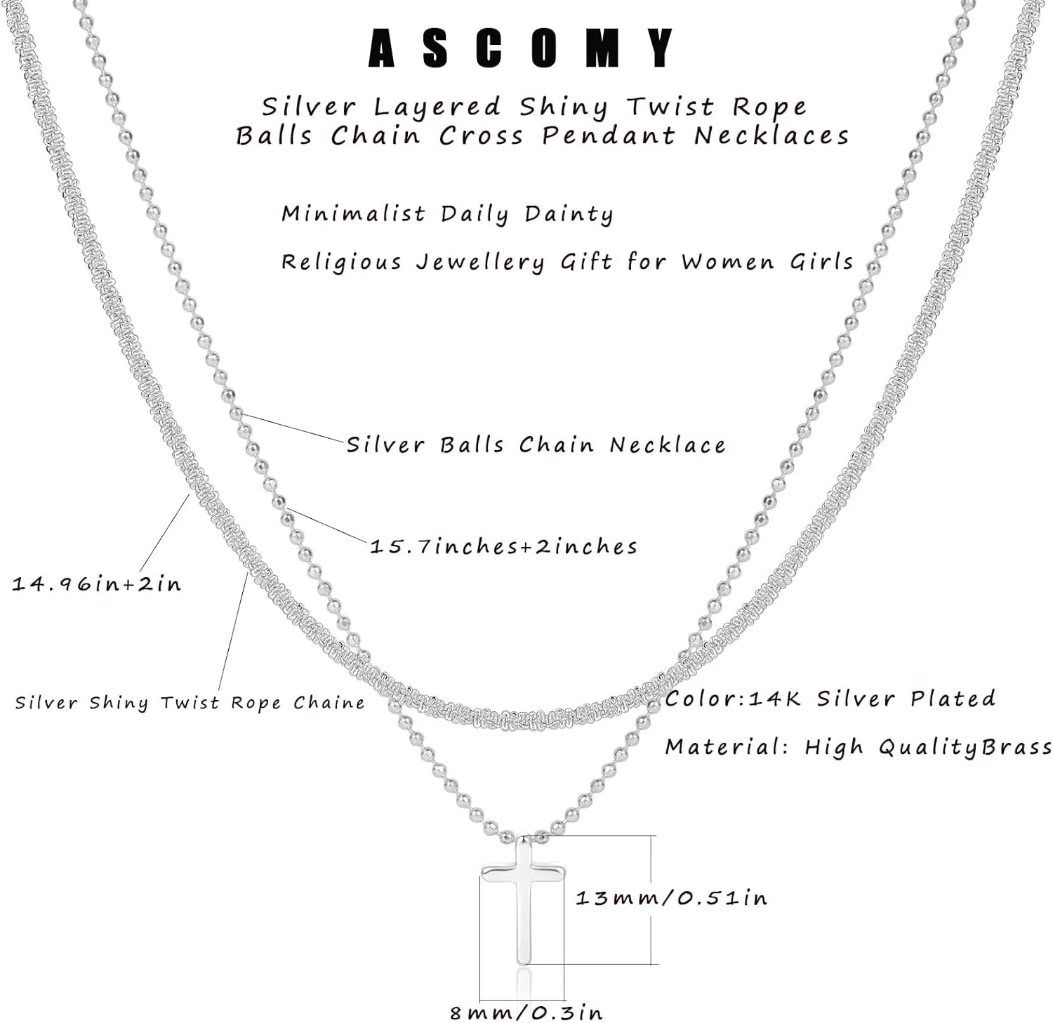 ASCOMY Cross Necklace for Women 14K Gold & Silver Plated Cross Pendant Necklace Trendy Cross Pendant Chain Necklace Minimalist Daily Decoration Jewellery For Women Dainty Religious Gift