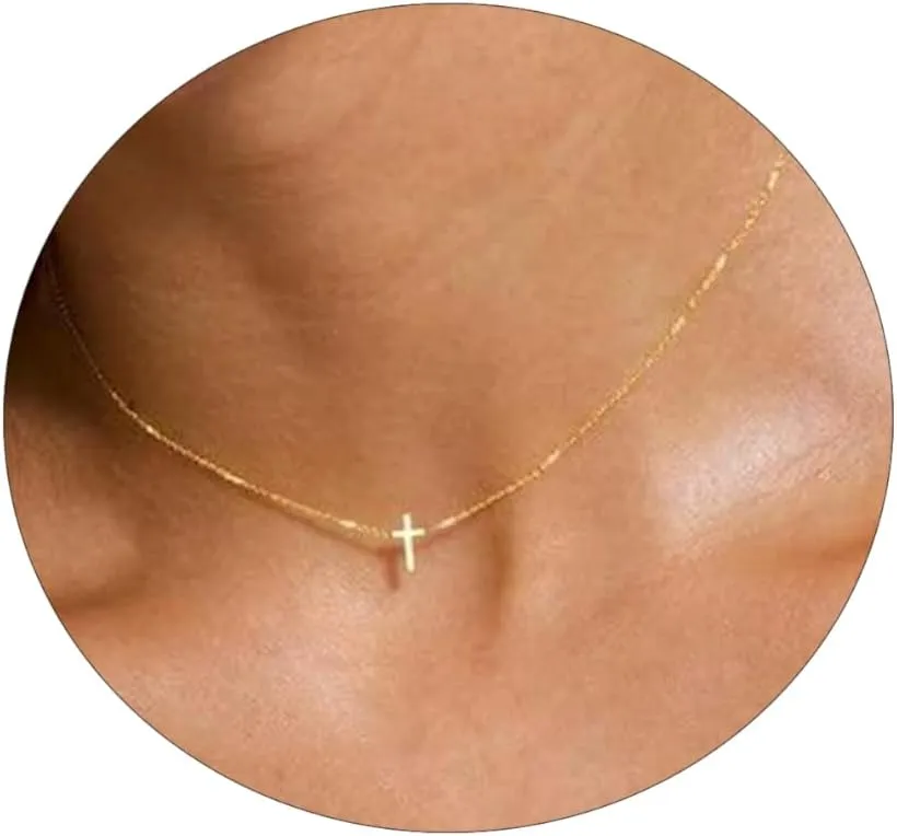 ASCOMY Cross Necklace for Women 14K Gold & Silver Plated Cross Pendant Necklace Trendy Cross Pendant Chain Necklace Minimalist Daily Decoration Jewellery For Women Dainty Religious Gift