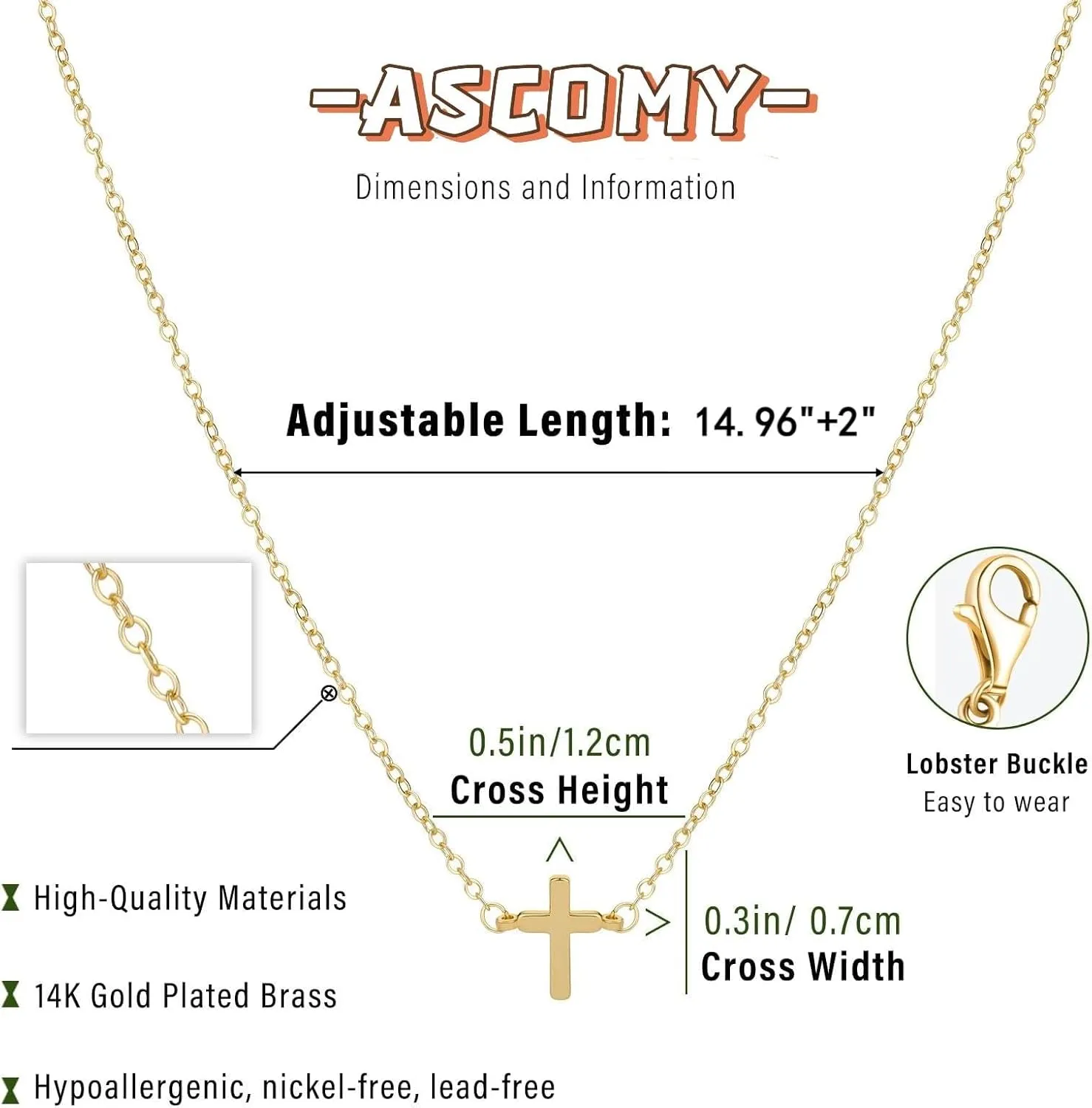 ASCOMY Cross Necklace for Women 14K Gold & Silver Plated Cross Pendant Necklace Trendy Cross Pendant Chain Necklace Minimalist Daily Decoration Jewellery For Women Dainty Religious Gift