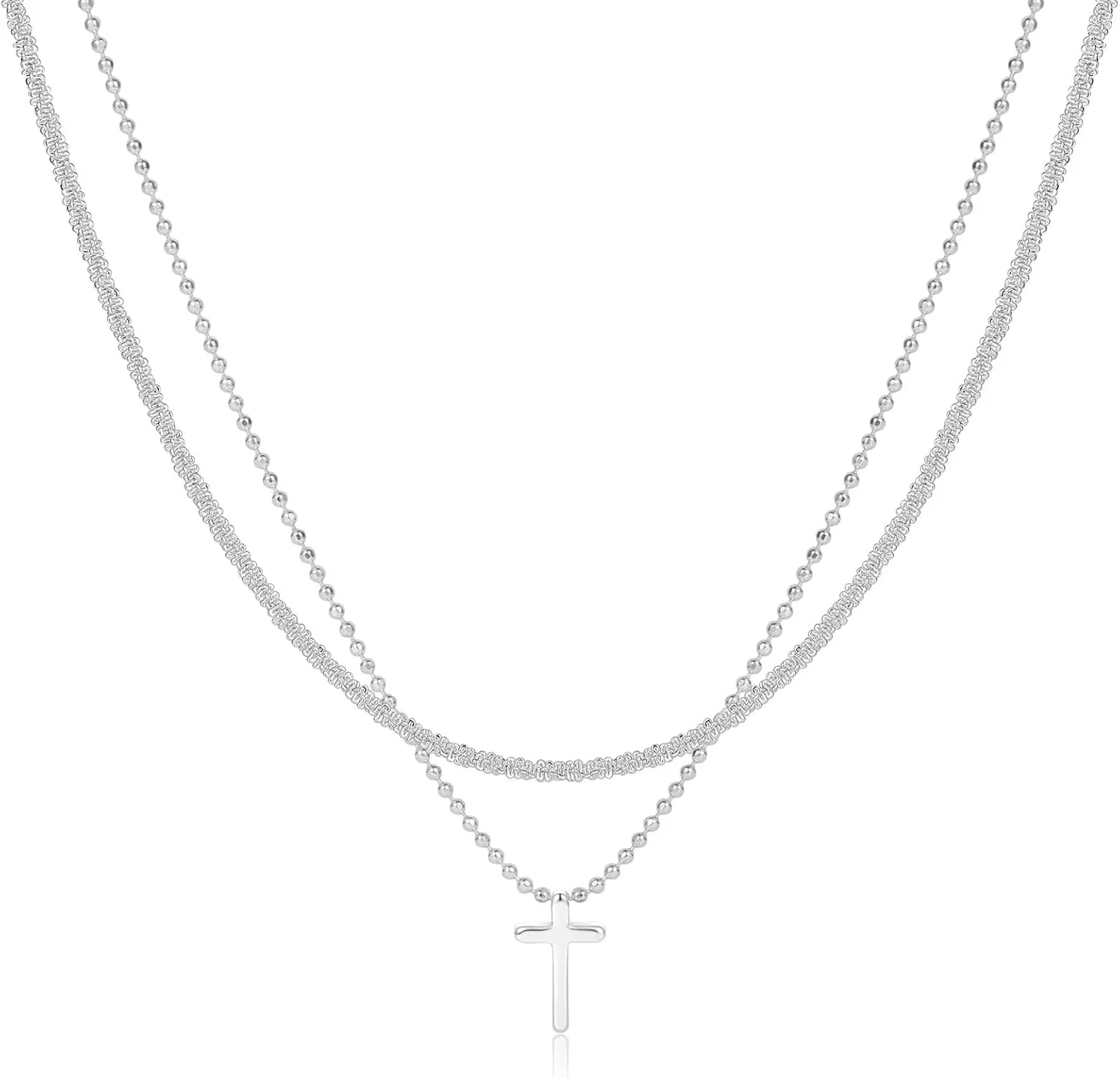 ASCOMY Cross Necklace for Women 14K Gold & Silver Plated Cross Pendant Necklace Trendy Cross Pendant Chain Necklace Minimalist Daily Decoration Jewellery For Women Dainty Religious Gift