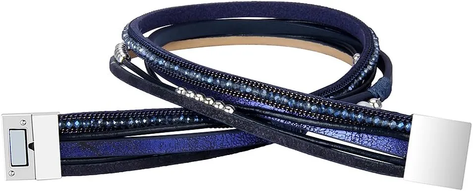 AZORA Leather Wrap Bracelets for Women Goldplated Metal Crescent Cuff Bracelet with Magnetic Buckle Casual Bohemian Wrist Bangle Jewelry Gift for Ladies Sister Mum