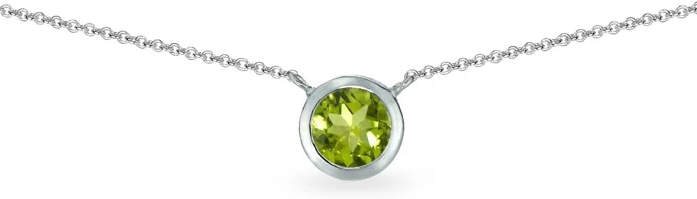 B. BRILLIANT Peridot Necklace for Women Sterling Silver 6mm Round Solitaire Bezel-Set Dainty Gemstone Choker Pendant for Summer Fashion Bridesmaids
