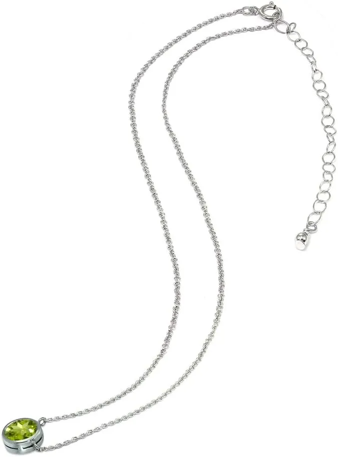 B. BRILLIANT Peridot Necklace for Women Sterling Silver 6mm Round Solitaire Bezel-Set Dainty Gemstone Choker Pendant for Summer Fashion Bridesmaids