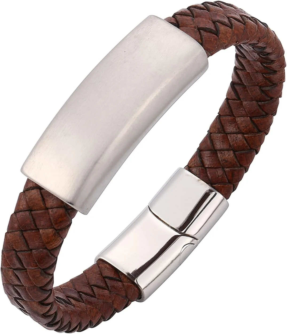 Bangle Bracelets for Men Brown, Men's Bracelets Leather Simple Style Braided Leather Cord Bracelet Stainless Steel Bracelets for Men