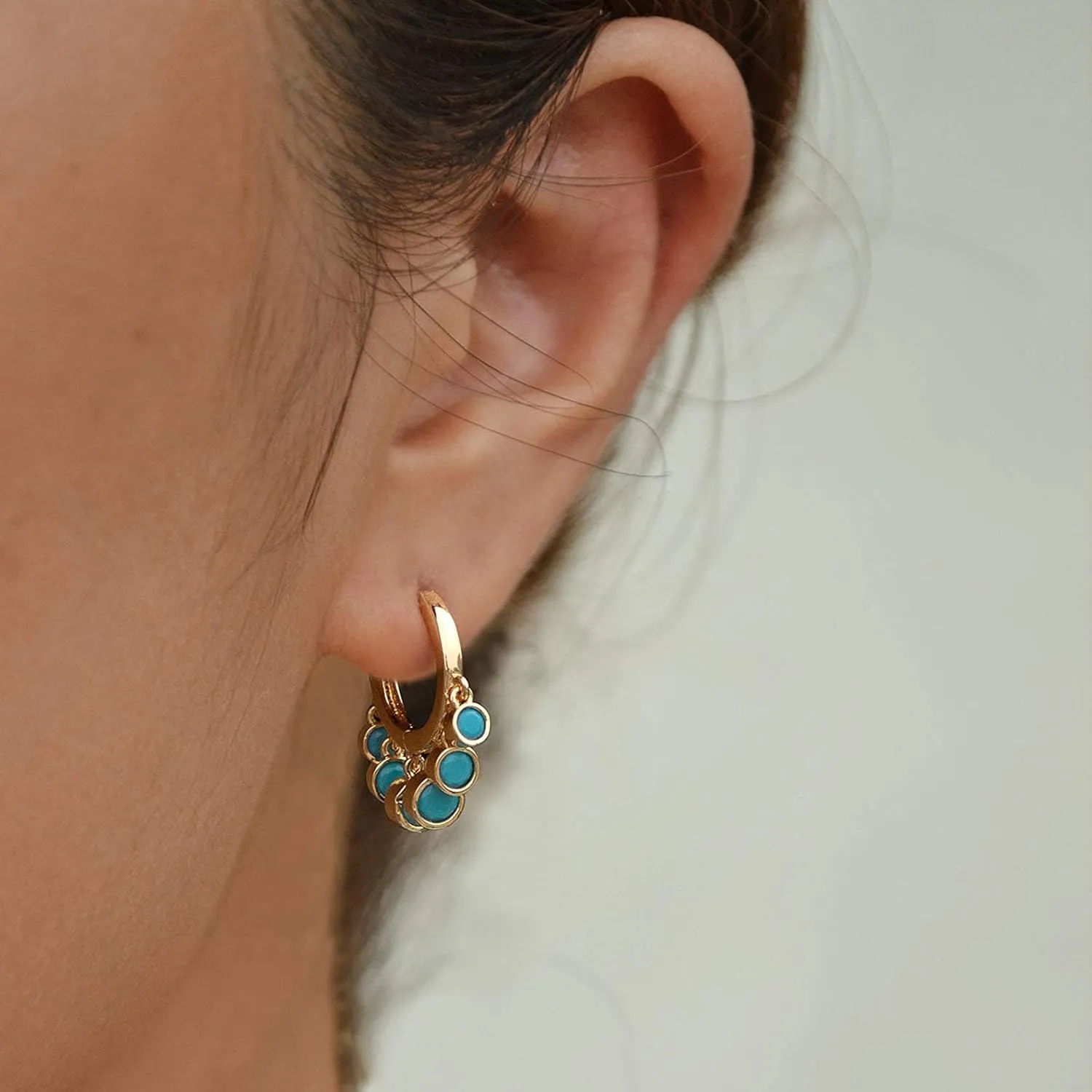 BENEIGE Gold Dangle Huggie Hoop Earrings for Women 14k Gold Plated Dainty Dangle Hoops Earrings Boho Beach Handmade Hypoallergenic Jewelry Gift