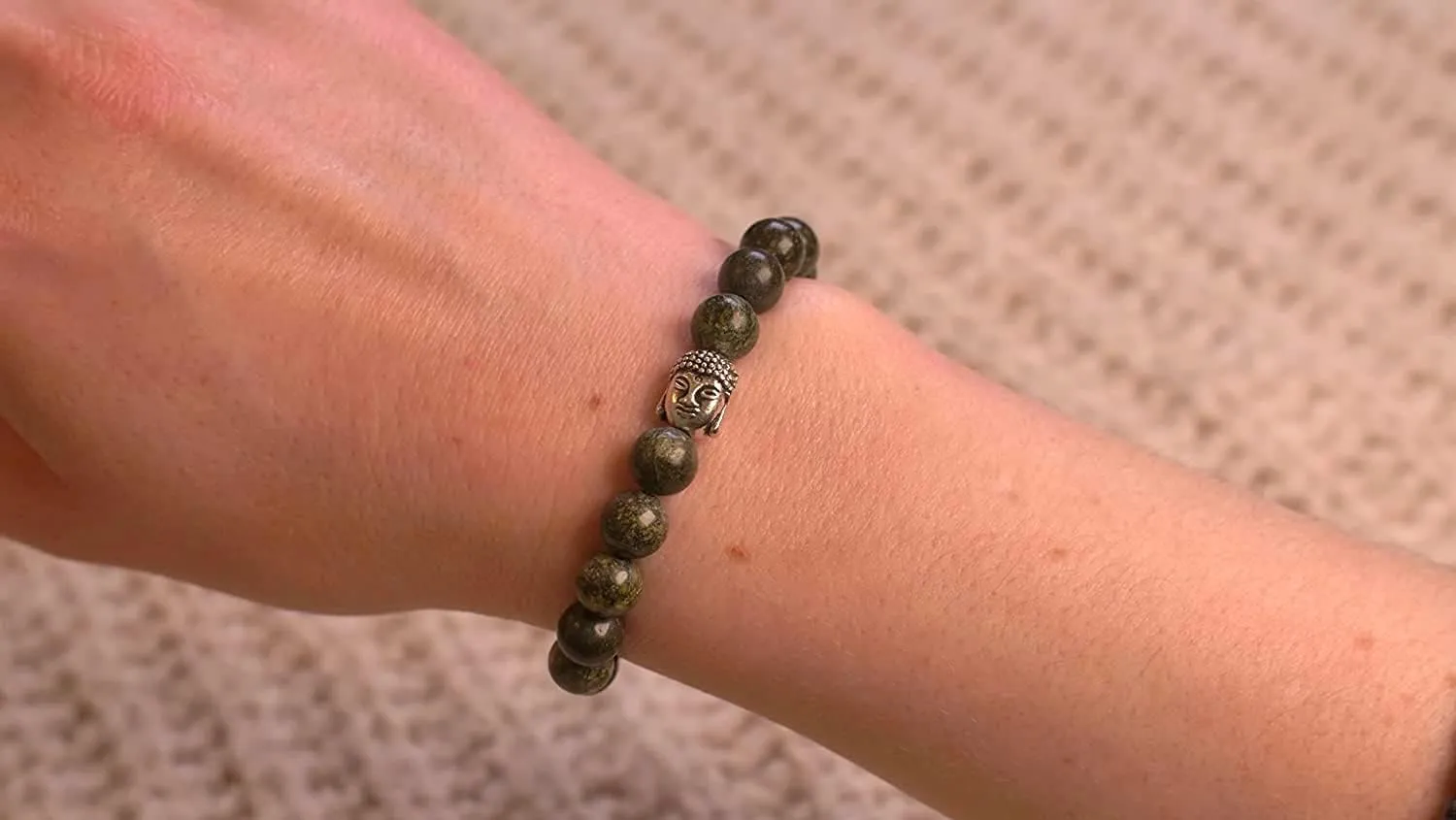 BERGERLIN - Buddha bracelet with genuine 8mm natural stone and lava stone pearls - Real natural stone bracelet - Certified Quality