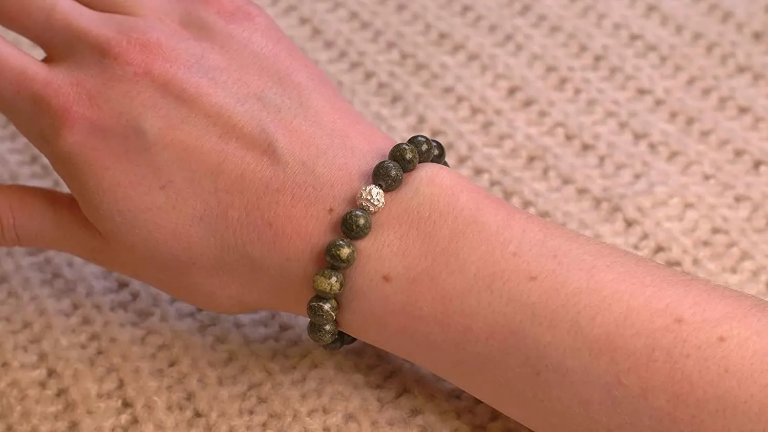 BERGERLIN - Real natural stone bracelet with 925 Sterling silver pearl and genuine 8mm natural stone pearls - Certified Quality