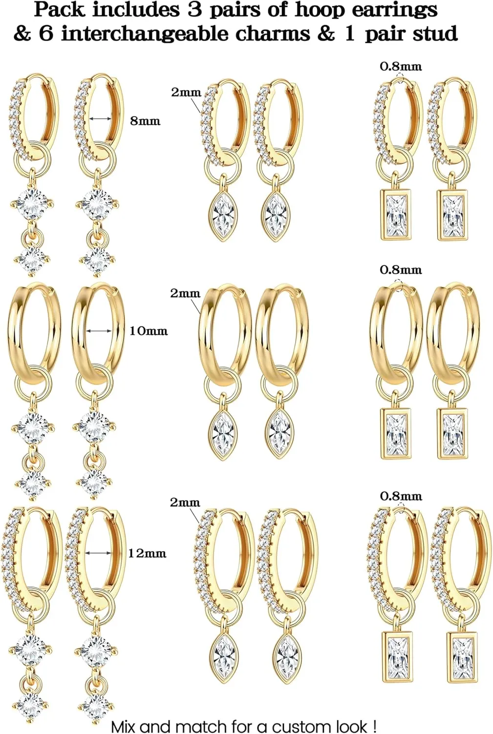 Besteel Small Gold Hoop Earrings for Women ?C Hypoallergenic 14K Gold Plated Hoops Cartilage Earring Sets for Multiple Piercing Dainty Silver Huggie Stud Earring Stacks with Charm