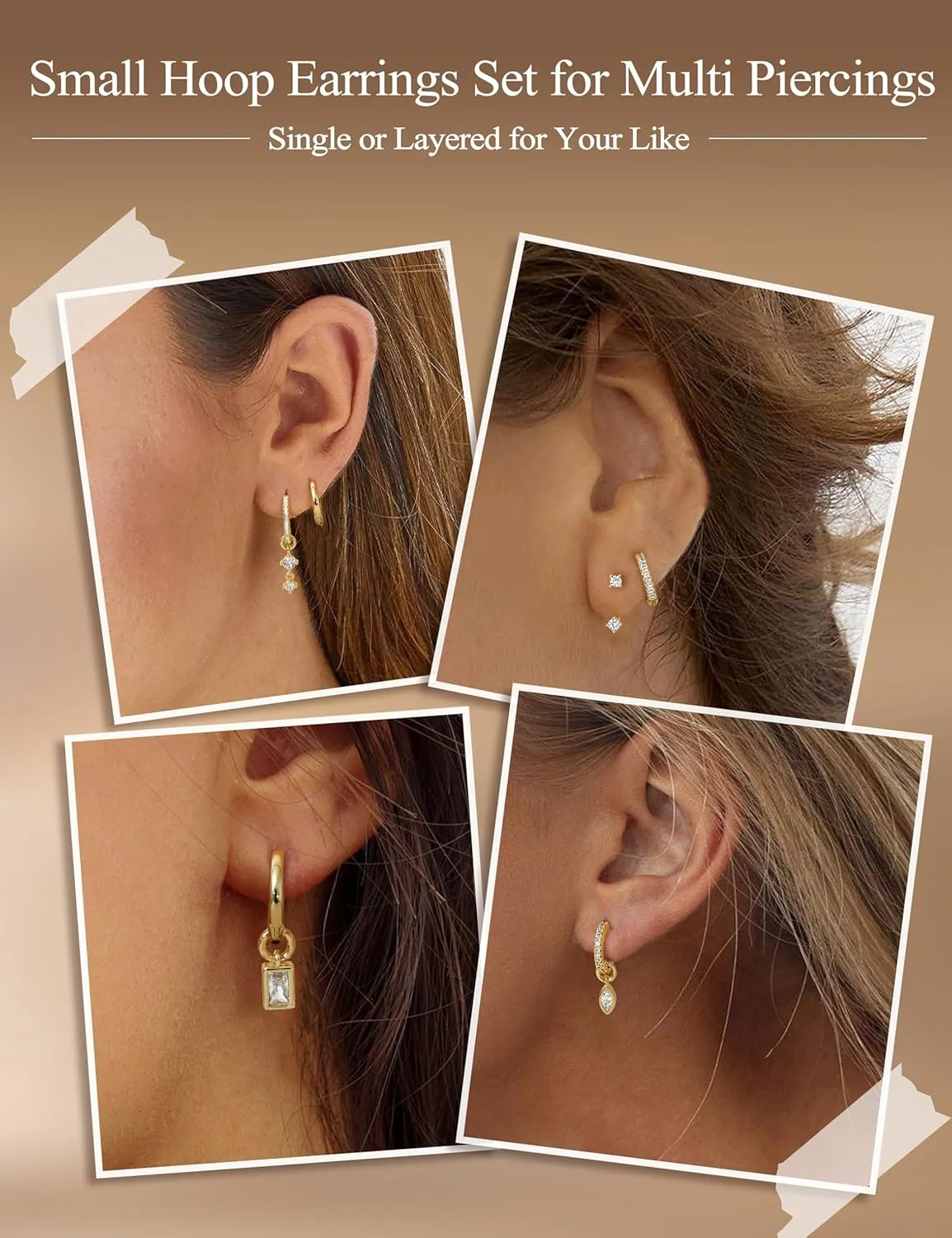 Besteel Small Gold Hoop Earrings for Women ?C Hypoallergenic 14K Gold Plated Hoops Cartilage Earring Sets for Multiple Piercing Dainty Silver Huggie Stud Earring Stacks with Charm