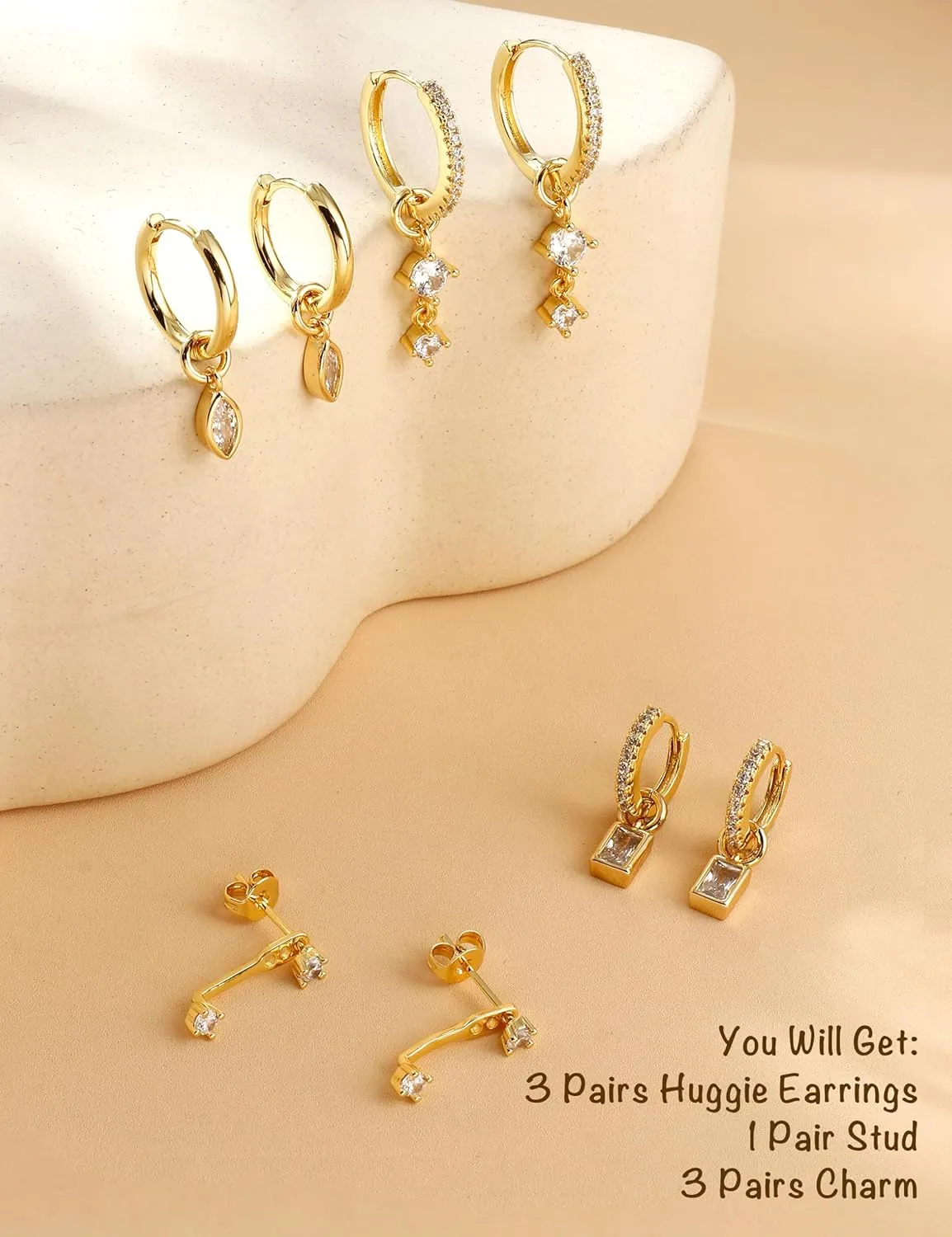 Besteel Small Gold Hoop Earrings for Women ?C Hypoallergenic 14K Gold Plated Hoops Cartilage Earring Sets for Multiple Piercing Dainty Silver Huggie Stud Earring Stacks with Charm