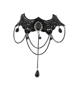 Black Lace Choker with Hanging Black Fascitated Attachments
