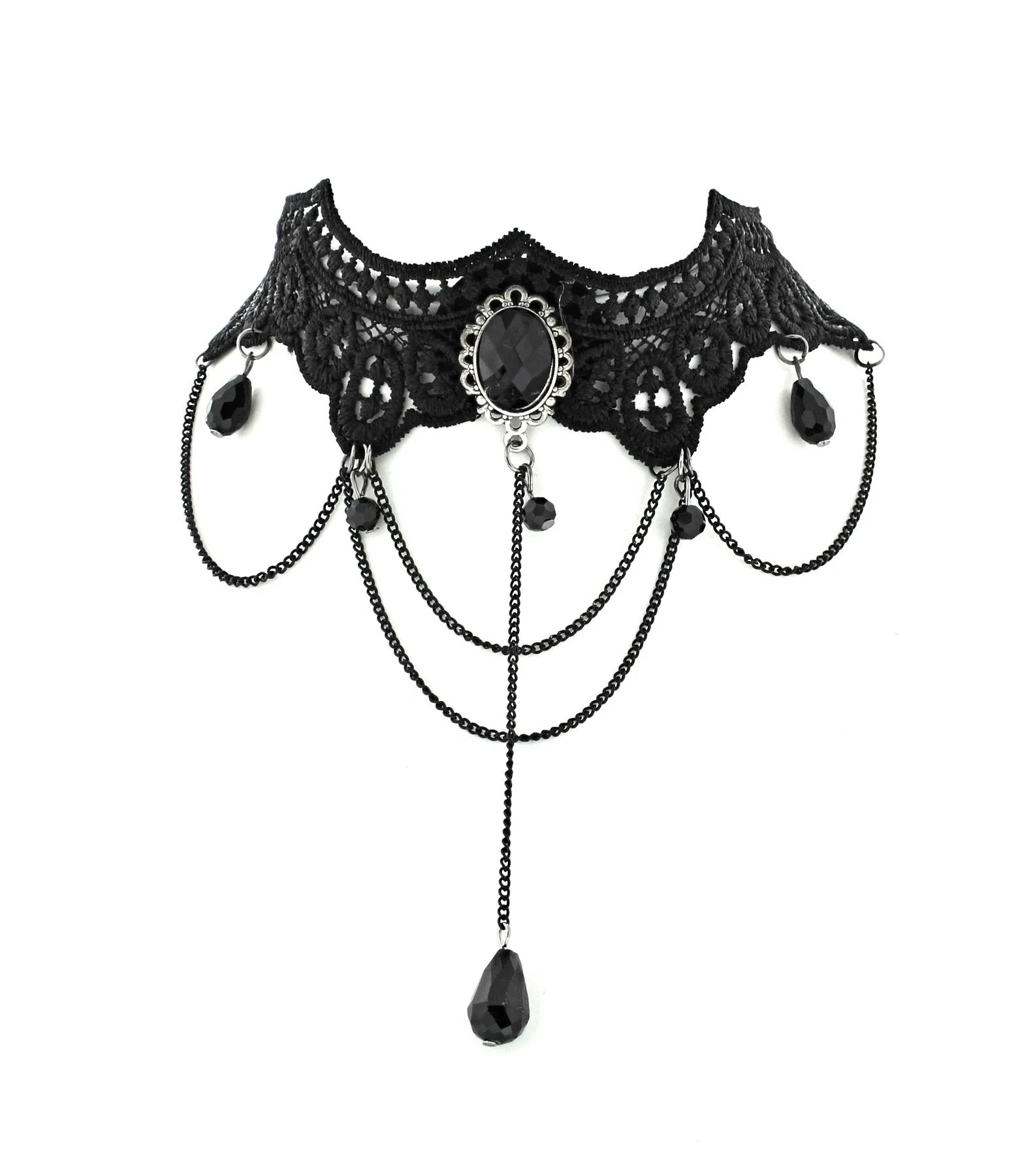 Black Lace Choker with Hanging Black Fascitated Attachments