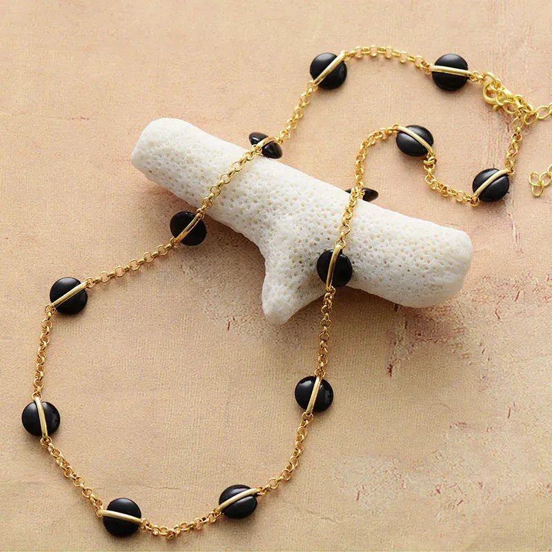 Black Onyx Choker Gold Plated Necklace