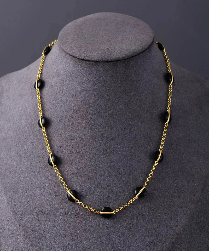 Black Onyx Choker Gold Plated Necklace
