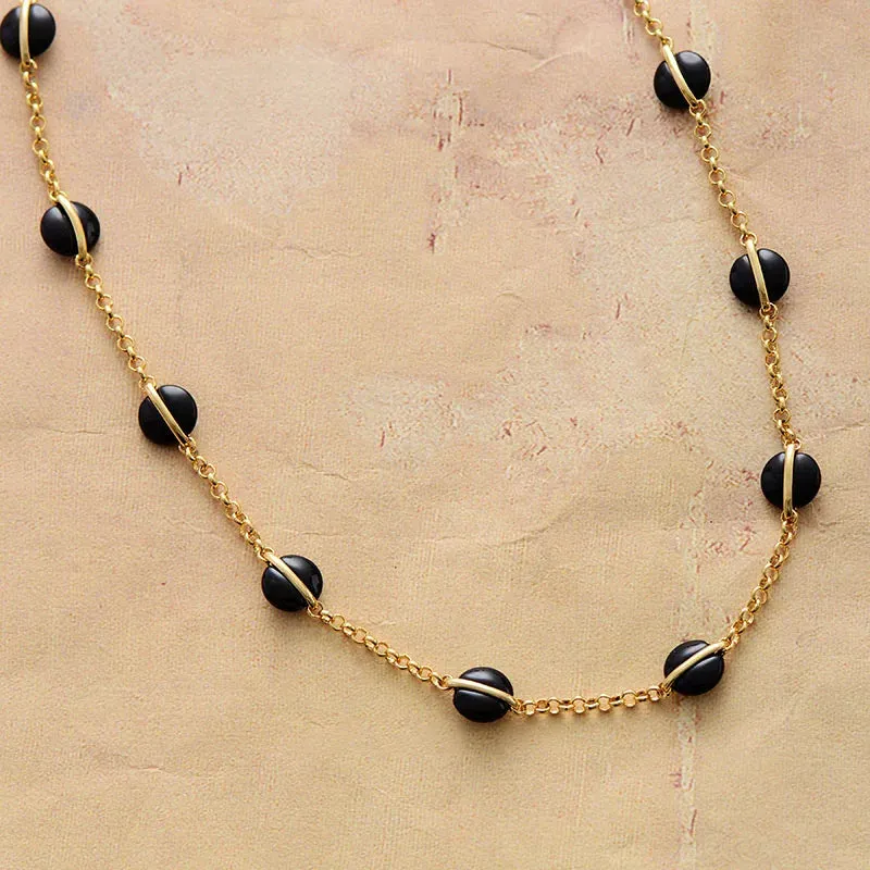 Black Onyx Choker Gold Plated Necklace