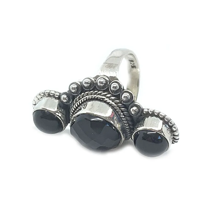 Black Onyx Triple Gemstone Ring