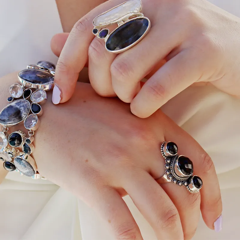 Black Onyx Triple Gemstone Ring