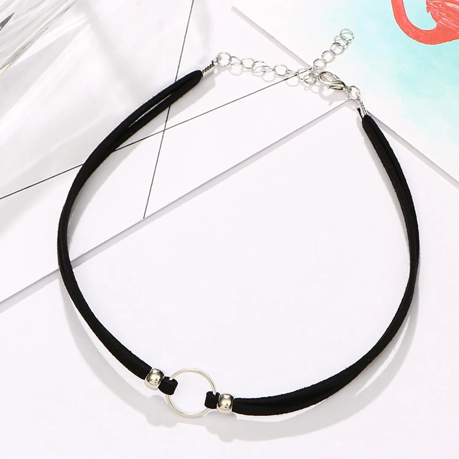 Black Velvet Choker Necklace for Women,Adjustable Layered Leather Flower Choker Collar Necklace Gothic Jewelry Halloween Birthday Party Cosplay