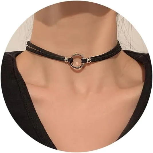 Black Velvet Choker Necklace for Women,Adjustable Layered Leather Flower Choker Collar Necklace Gothic Jewelry Halloween Birthday Party Cosplay