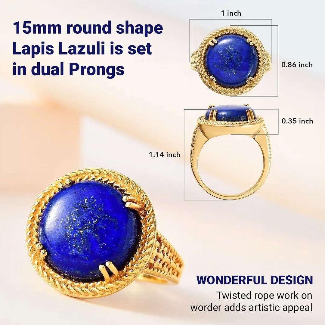 Blue Lapis Lazuli Ring ION Plated 18K Yellow Gold Ring - Birthstone Rings for Women - Statement Promise Gemstone Jewelry Mothers Day Gifts for Her