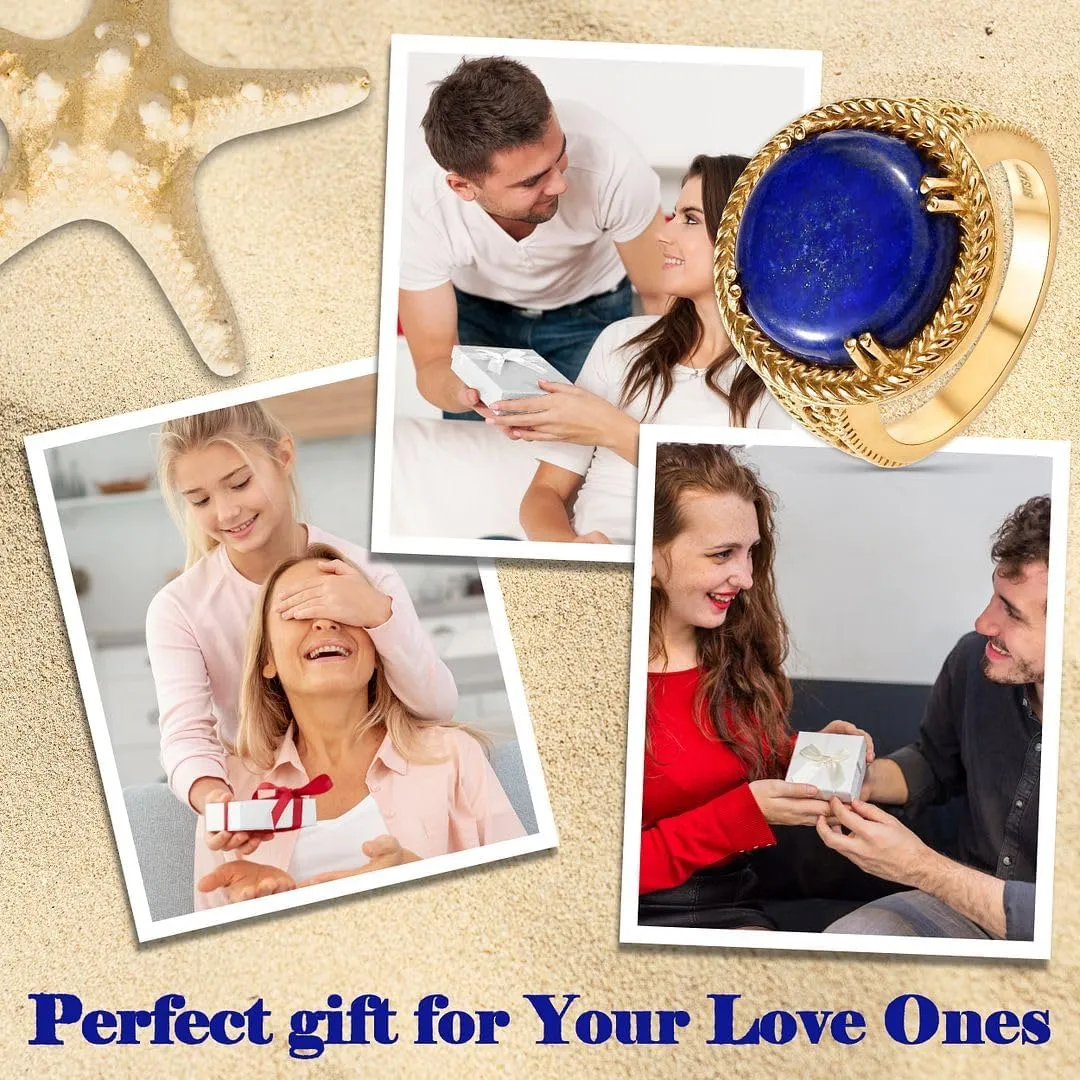 Blue Lapis Lazuli Ring ION Plated 18K Yellow Gold Ring - Birthstone Rings for Women - Statement Promise Gemstone Jewelry Mothers Day Gifts for Her