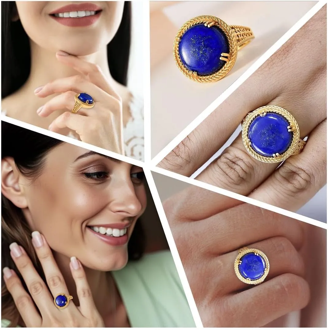 Blue Lapis Lazuli Ring ION Plated 18K Yellow Gold Ring - Birthstone Rings for Women - Statement Promise Gemstone Jewelry Mothers Day Gifts for Her