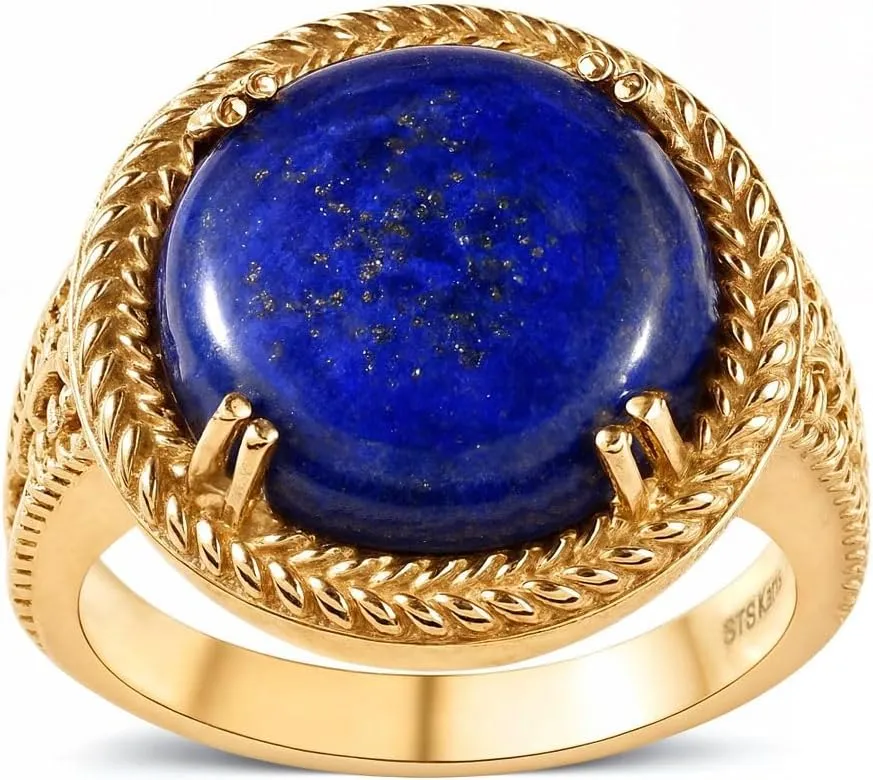 Blue Lapis Lazuli Ring ION Plated 18K Yellow Gold Ring - Birthstone Rings for Women - Statement Promise Gemstone Jewelry Mothers Day Gifts for Her